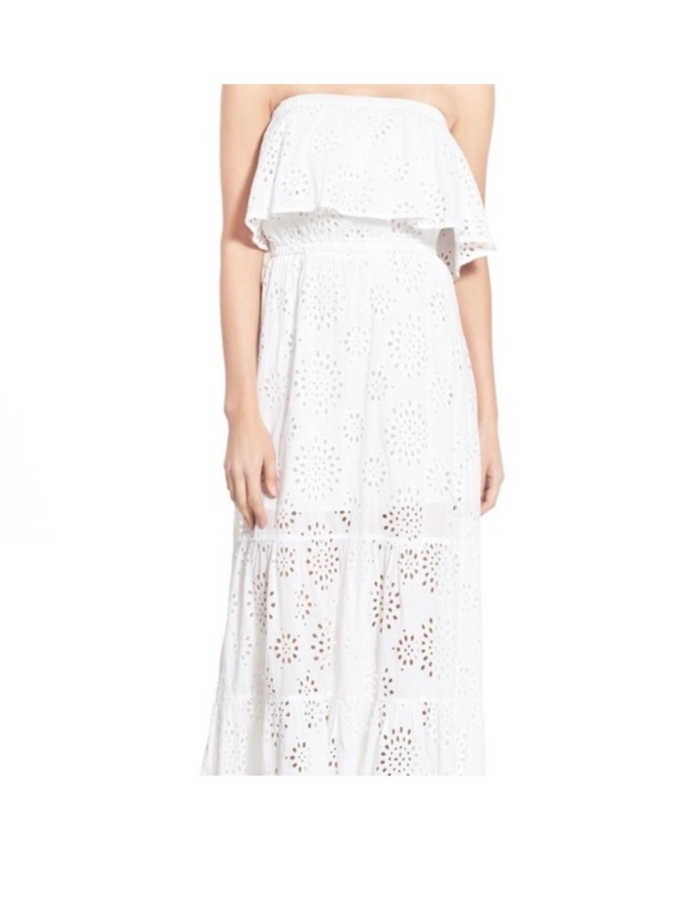 Strapless White Eyelet Maxi Dress